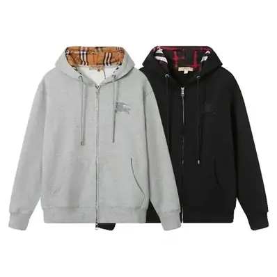 Burberry Check Lined Zip-Up Hoodie — hoodie, real photo