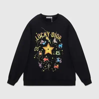 Dior Lucky Dior Long Sleeve Colorful Printed Round Neck — T-shirt, real photo